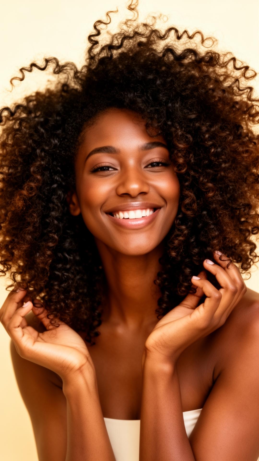 Woman with beautiful natural curly hair smiling